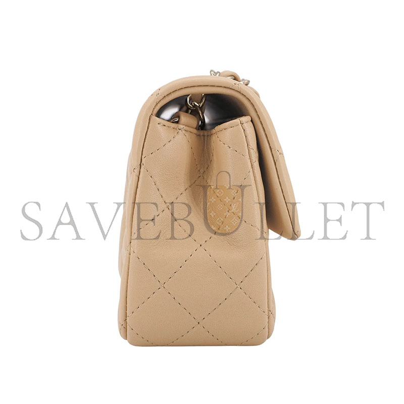 CHANEL MASTER BEIGE LAMBSKIN MINI RECTANGULAR FLAP BAG (20*12*6cm) 